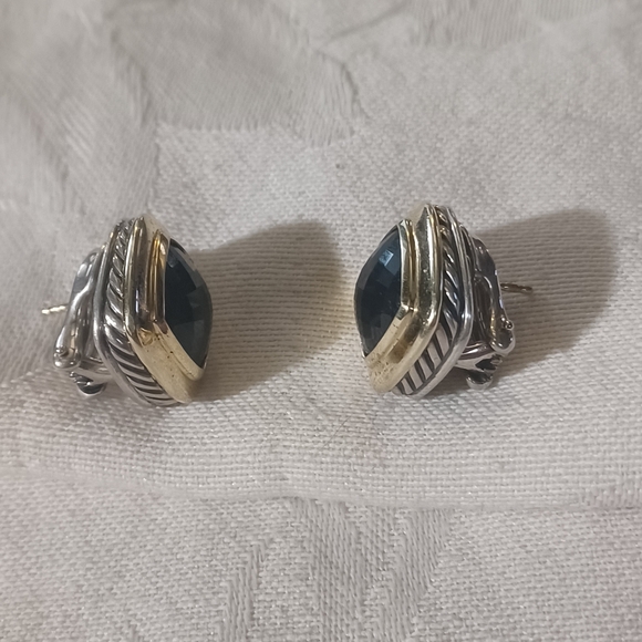 * Host Pick!* David Yurman Albion Onyx Earrings, SS & 18k, Omega Back - Picture 3 of 11